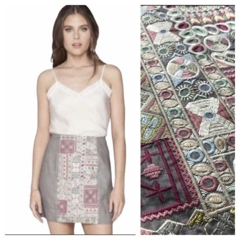 Johnny Was 4 love & liberty Gray Pink Silk Linen Embroidered Mini Skirt Large - Picture 1 of 11